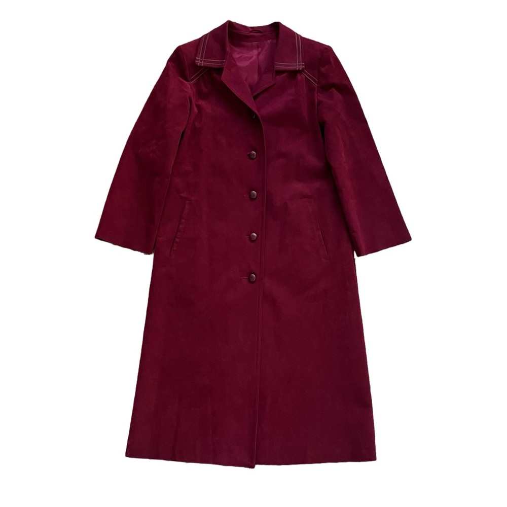Vintage Faux Suede Long Coat Burgundy Creations Miss Style Union Made Size XS